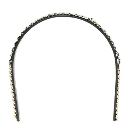Chanel Metal Lambskin Crystal CC Chain Headband Gold Black 1 of 4