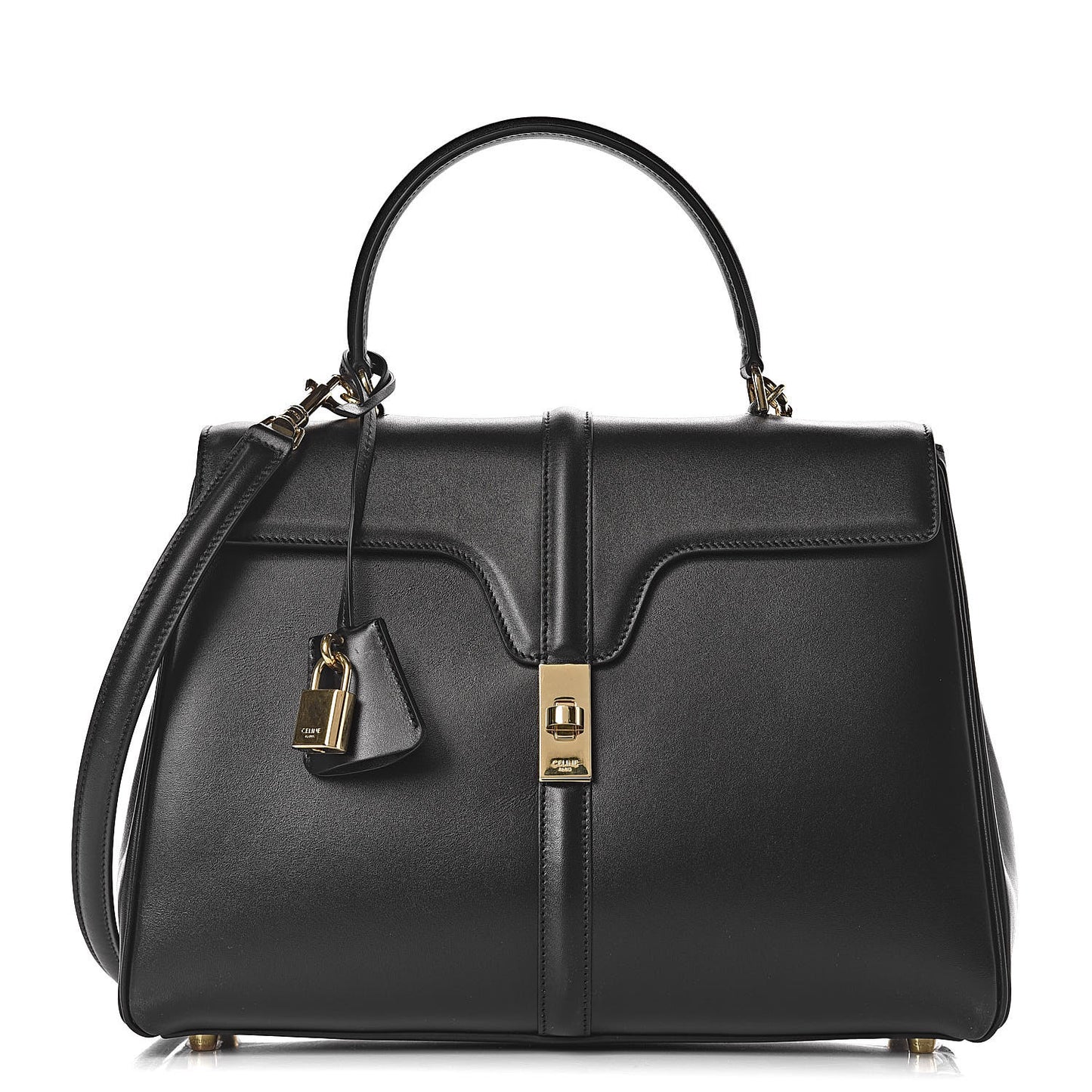 Satinated Calfskin Medium 16 Top Handle Bag Black