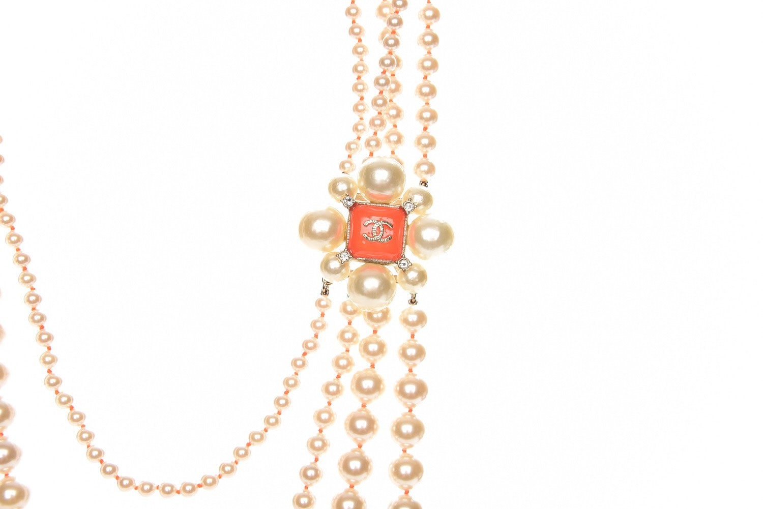 Chanel Pearl Multi Strand Long CC Necklace Gold 3 of 5