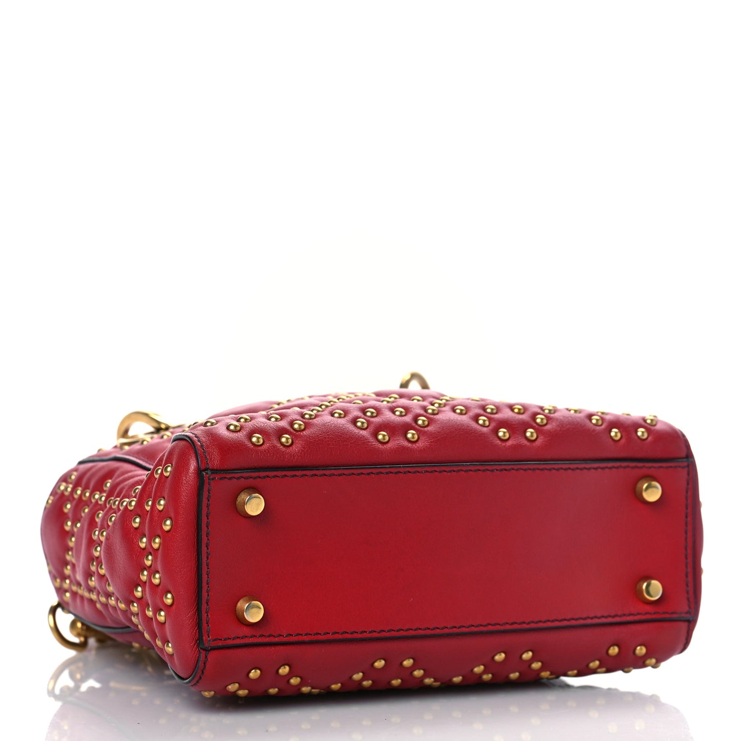 Lambskin Studded Mini Supple Lady Dior Red
