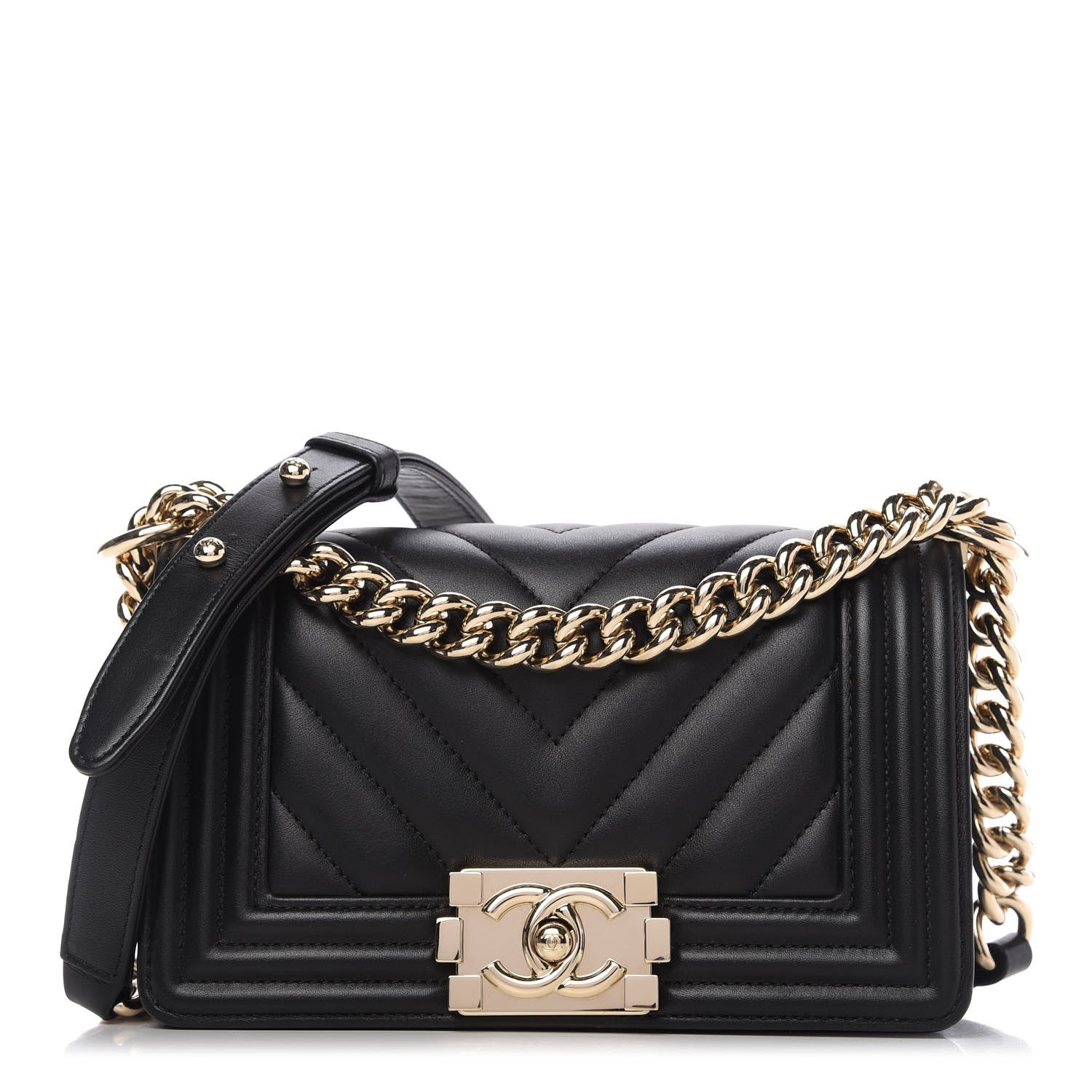 Chanel Lambskin Chevron Quilted Small Boy Flap Black 1 of 10