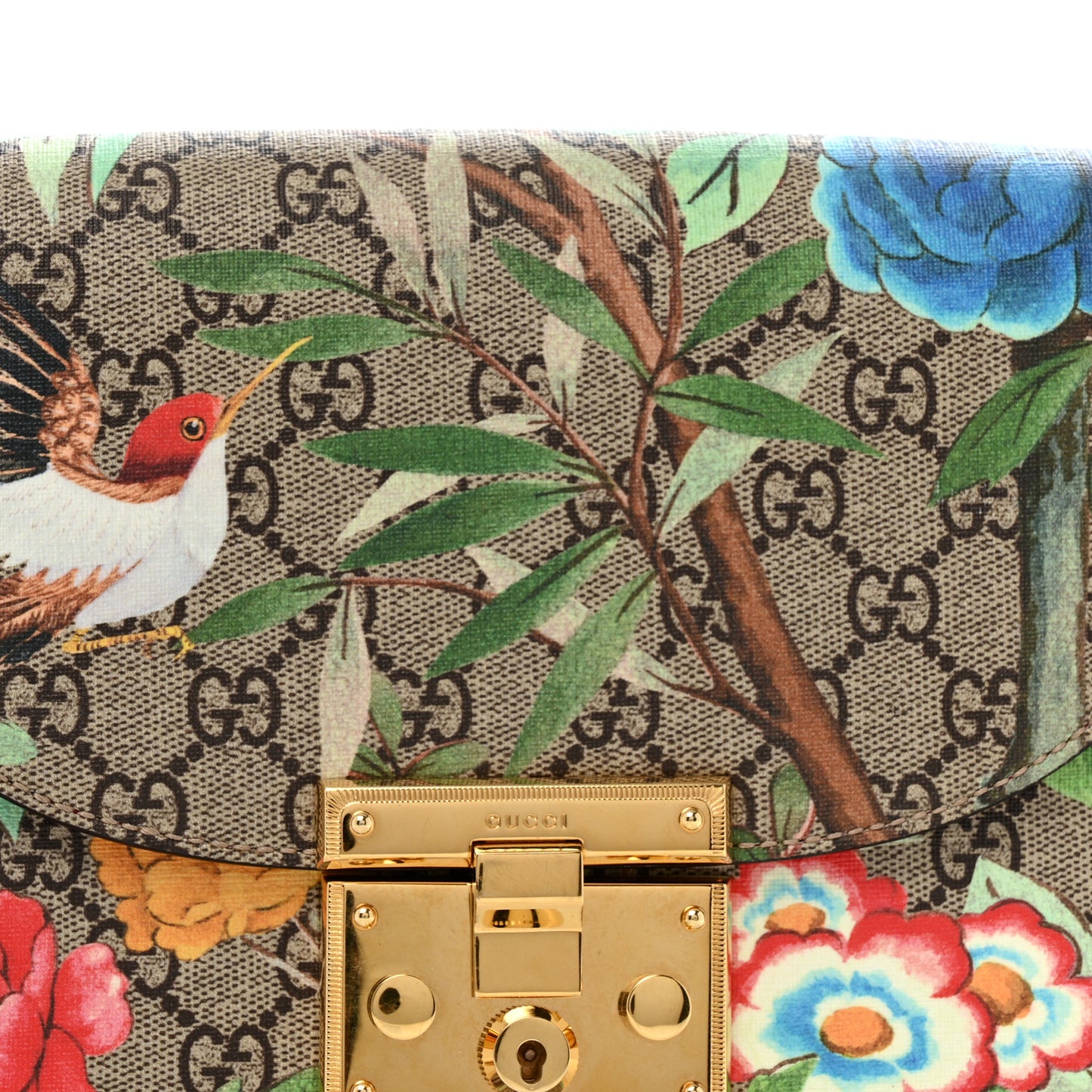GG Supreme Monogram Tian Web Medium Padlock Messenger Shoulder Bag Beige Multicolor New Acero