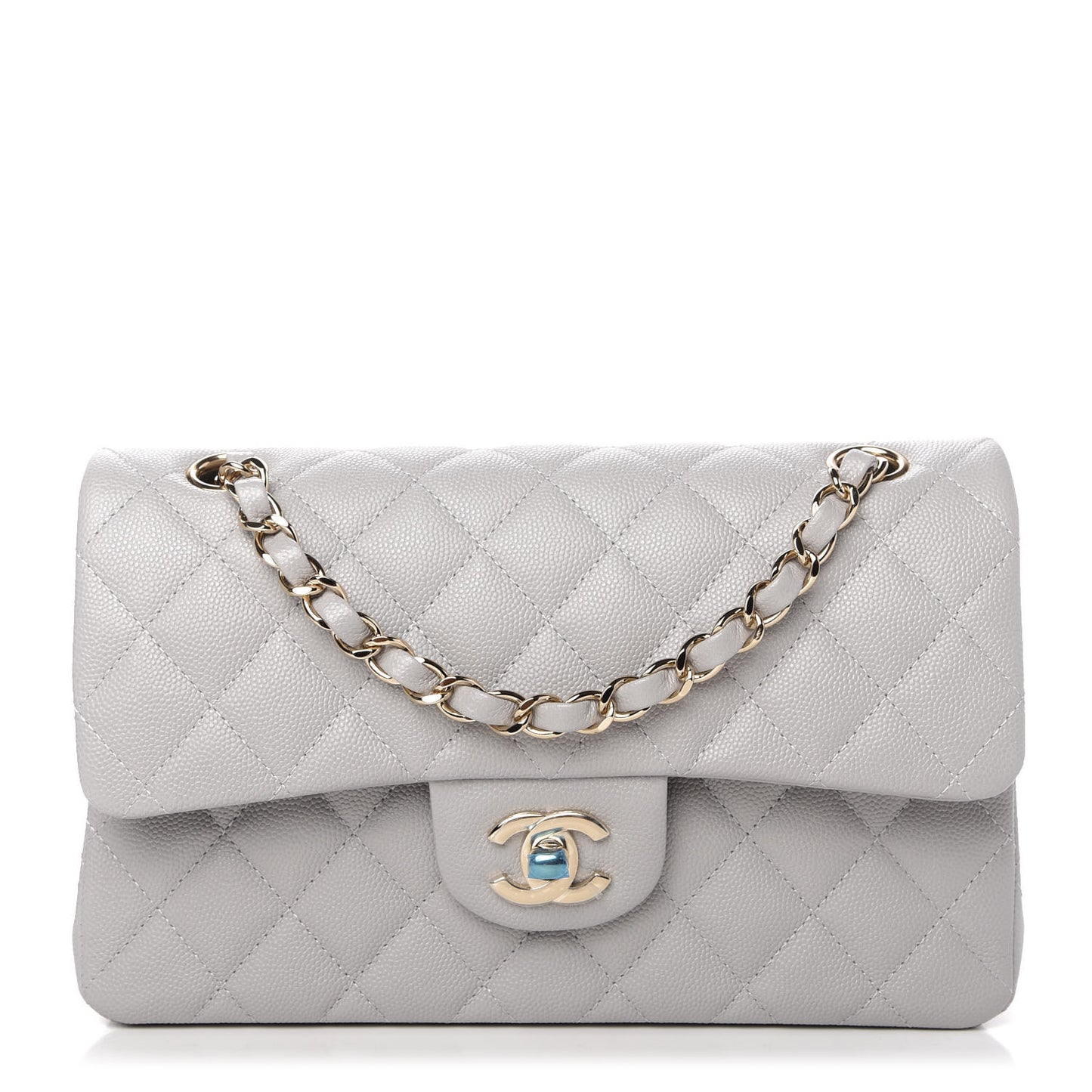 Caviar Quilted Small Double Flap Grey