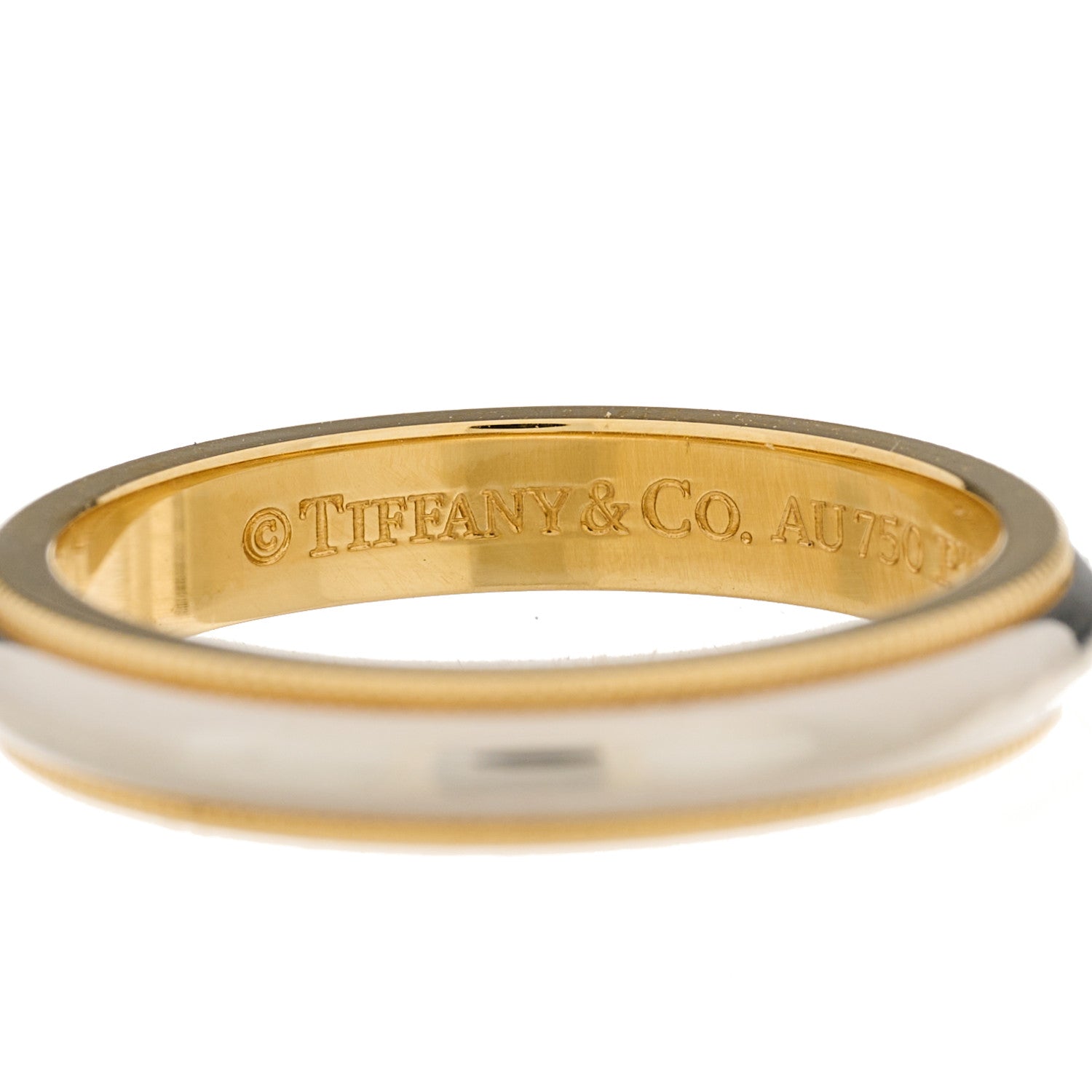 Tiffany Platinum 18K Yellow Gold 3.5mm Together Milgrain Wedding Band Ring 56 7.5 6 of 7