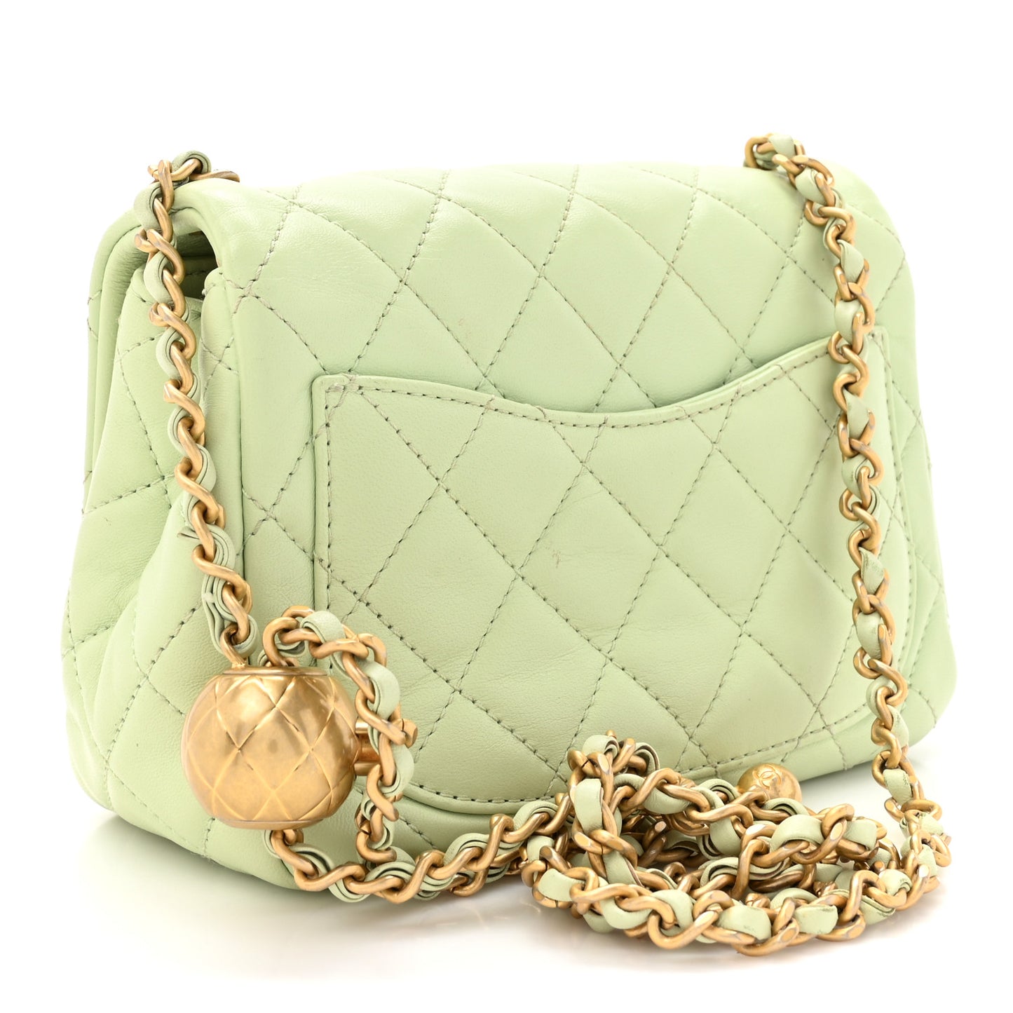 Lambskin Quilted Mini Pearl Crush Flap Light Green