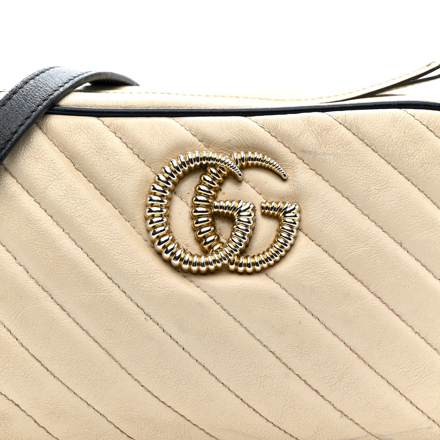 Gucci Vintage Effect Calfskin Matelasse Diagonal Small Torchon GG Marmont Chain Shoulder Bag Mystic White Blue Agata 9 of 21