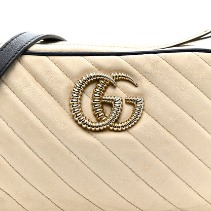 Gucci Vintage Effect Calfskin Matelasse Diagonal Small Torchon GG Marmont Chain Shoulder Bag Mystic White Blue Agata 9 of 21