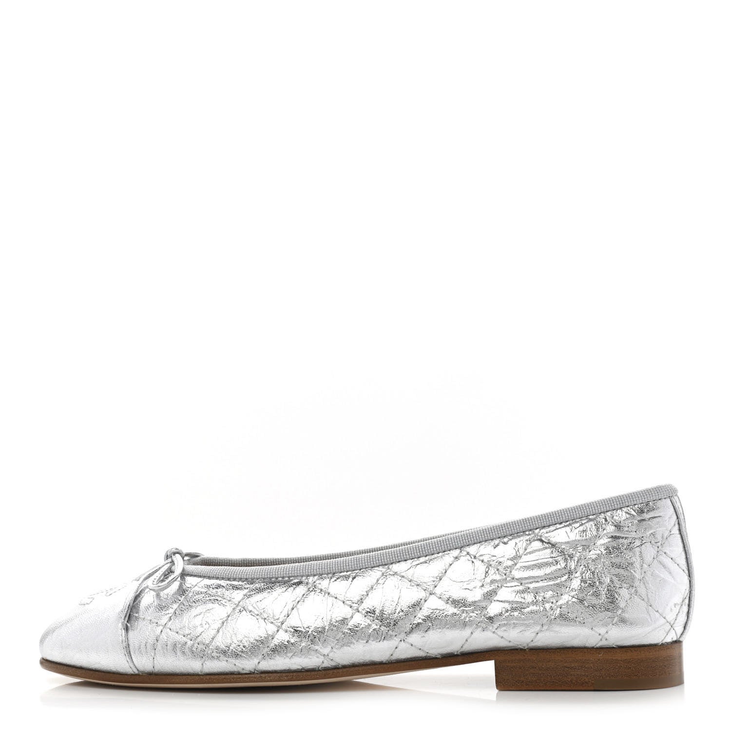 Chanel Metallic Aged Calfskin Quilted Cap Toe Ballerina Flats 37 Silver 1 of 9