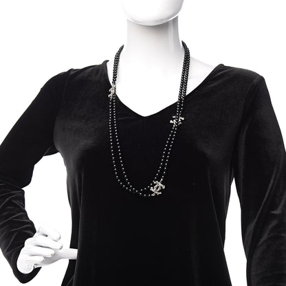Chanel Ruthenium Crystal Baguette Pearl Beaded CC Long Necklace Black 2 of 5