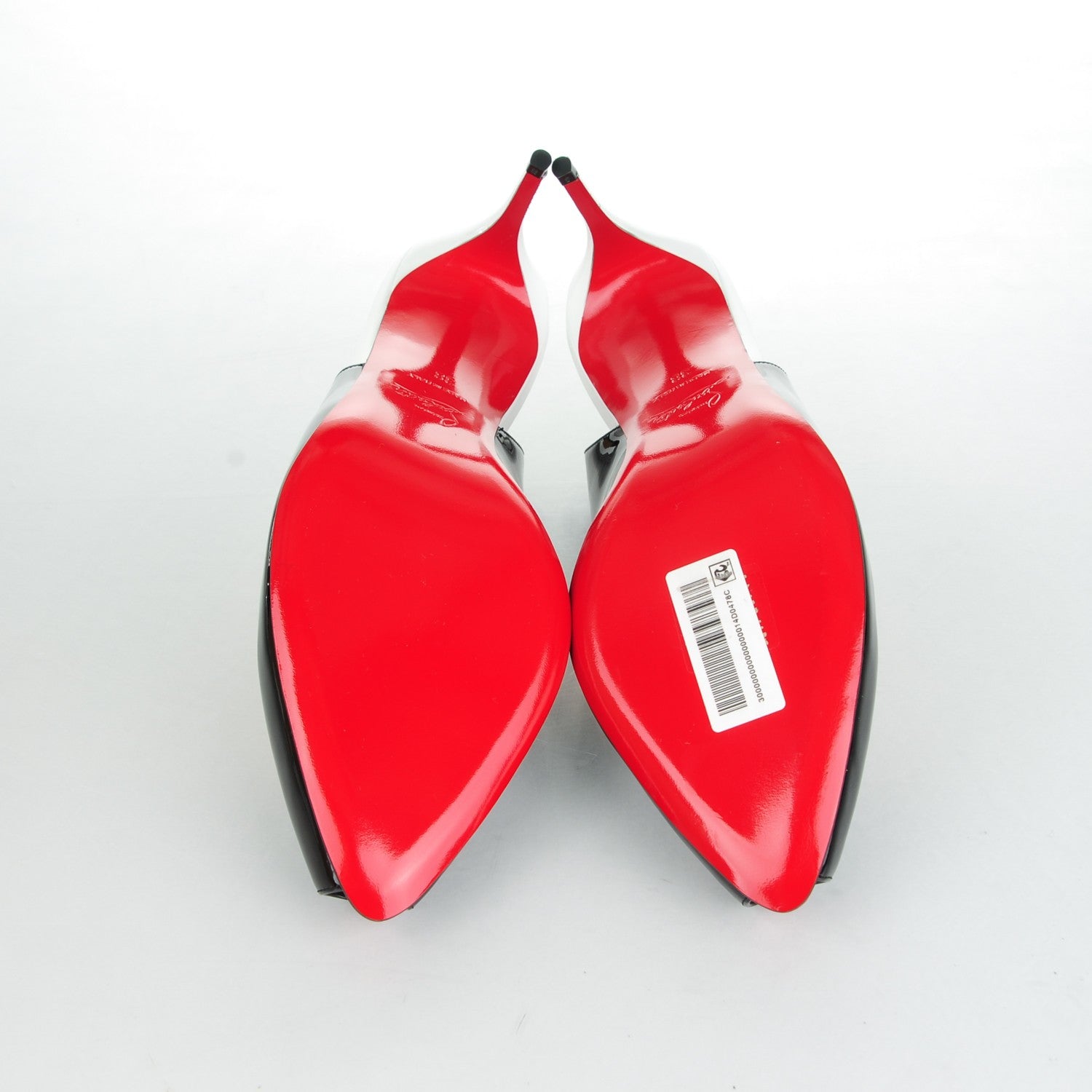Christian Louboutin Patent Tibur Slingback 70 Pumps 38 Black White 5 of 7