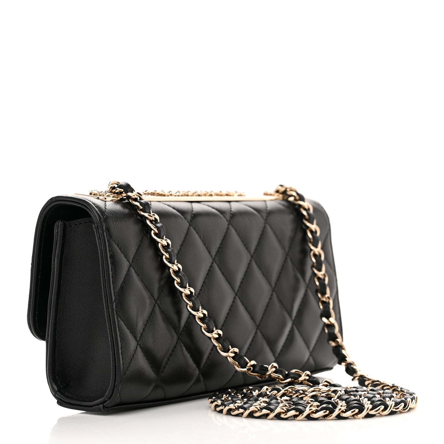 Lambskin Quilted Trendy CC Flap Phone Holder With Chain Black