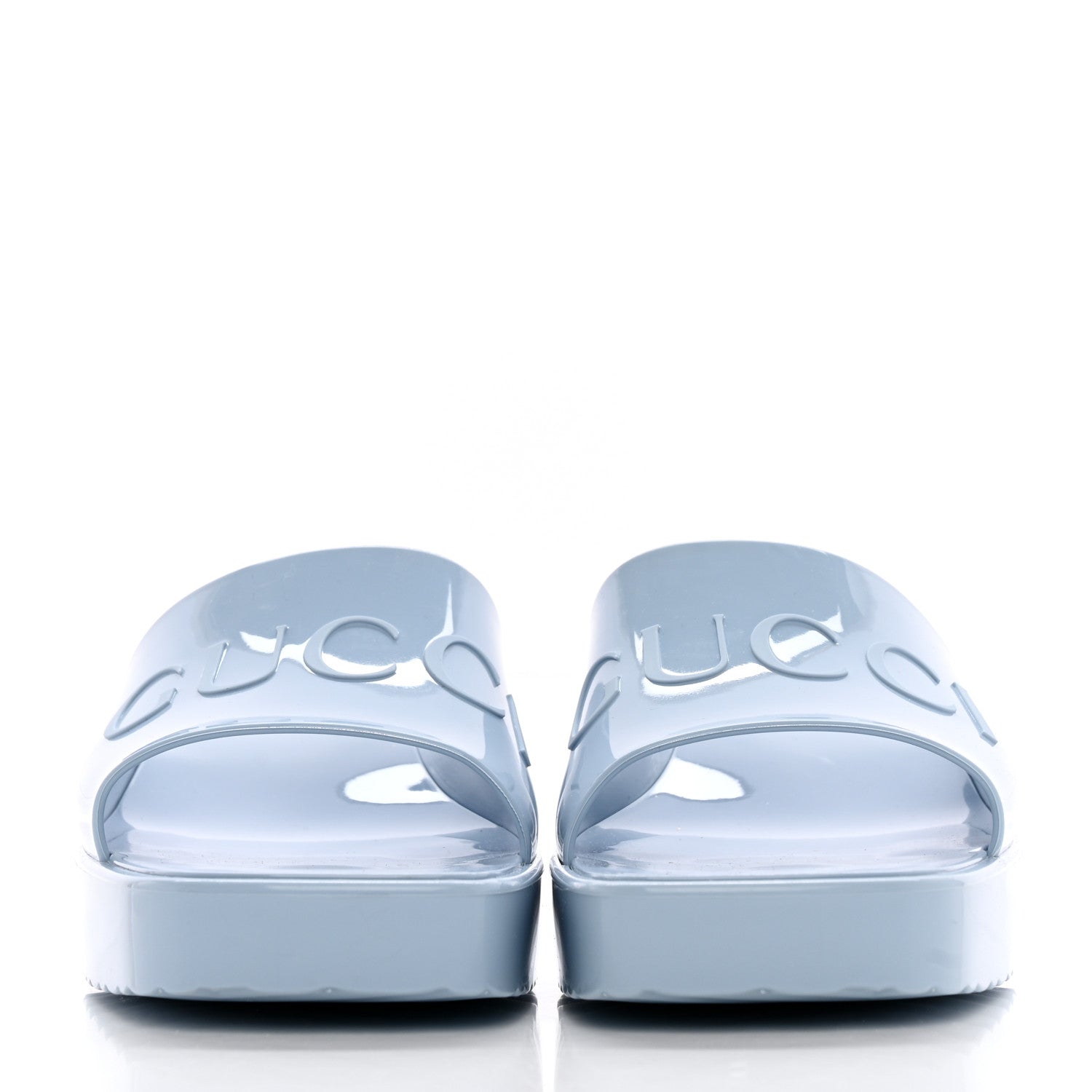 Gucci Rubber Gucci Logo Womens Platform 20/60mm Slide Sandals 37 Porcelain Light Blue 2 of 7