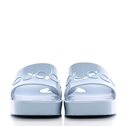 Gucci Rubber Gucci Logo Womens Platform 20/60mm Slide Sandals 37 Porcelain Light Blue 2 of 7