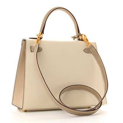Hermes Epsom Bi-Color Horseshoe Kelly Sellier 25 Craie Trench 3 of 11