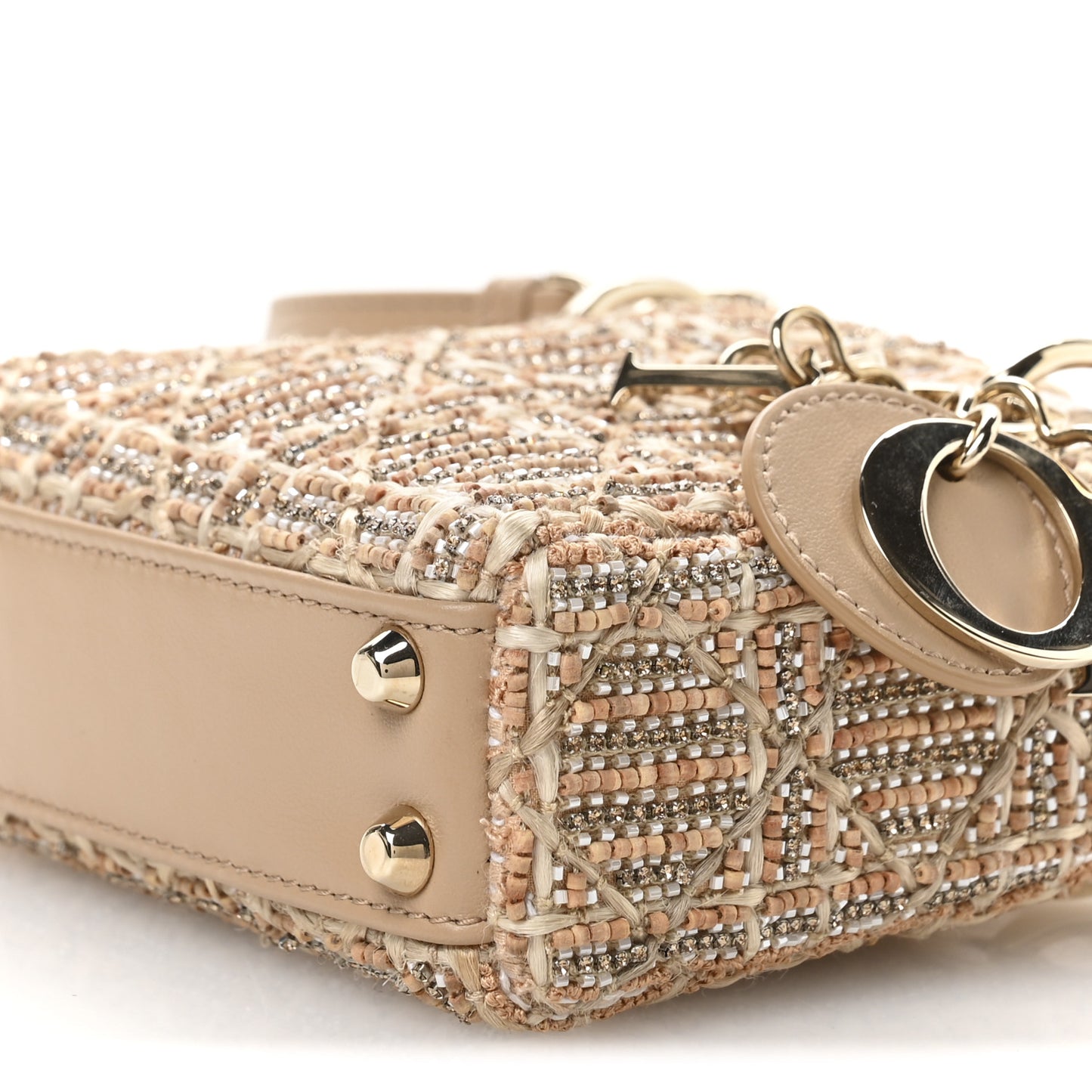 Lambskin Cannage Beaded Crystal Embroidered Micro Lady Dior Beige