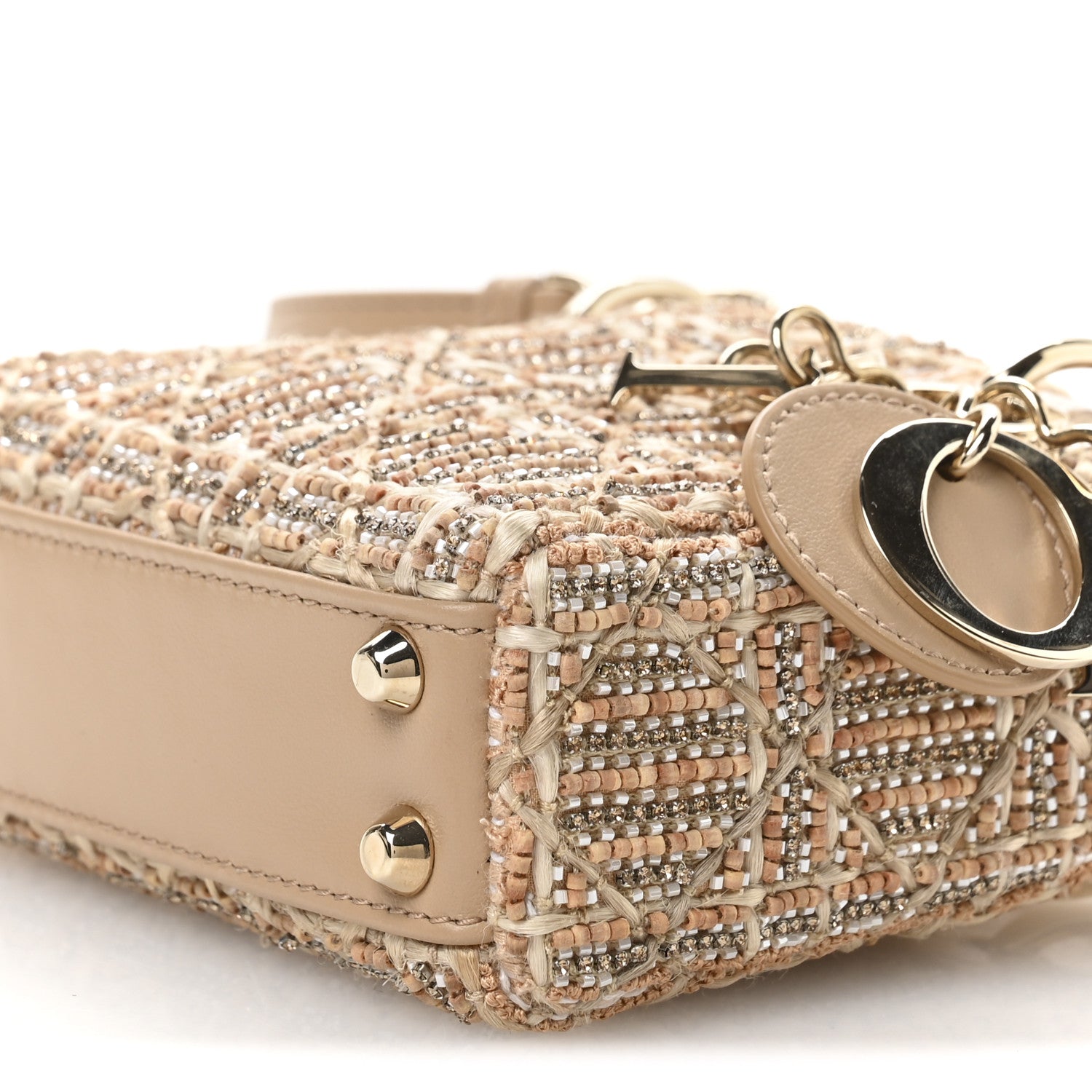 Christian Dior Lambskin Cannage Beaded Crystal Embroidered Micro Lady Dior Beige 10 of 11