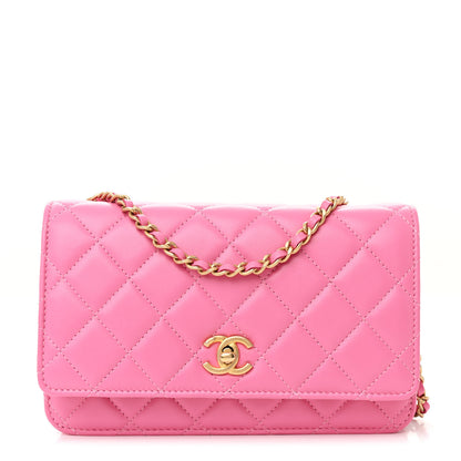 Chanel Lambskin Quilted CC Pearl Crush Wallet on Chain WOC Pink 1 of 12