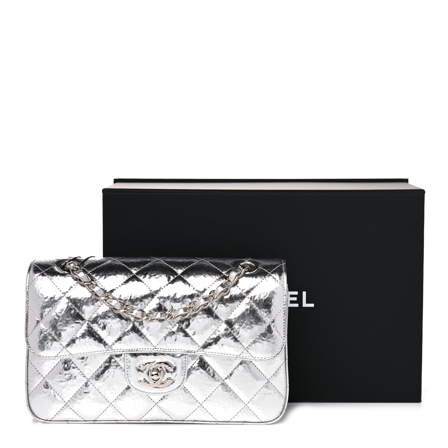 Chanel Hammered Metallic Calfskin Quilted Small Double Flap Silver 11 of 11