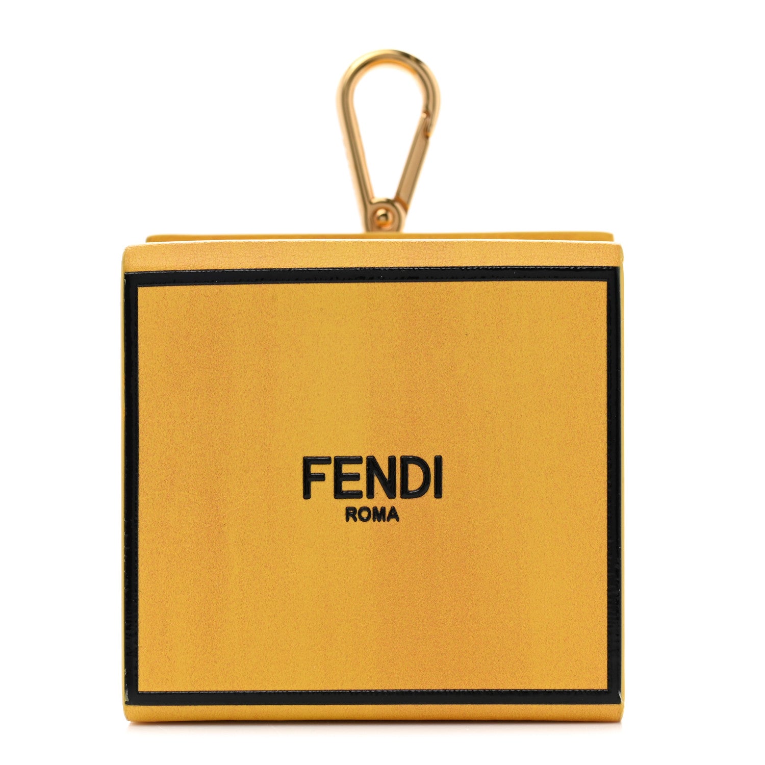 Fendi Vitello Fluffy Logo Box Charm Yellow Box Black 1 of 6