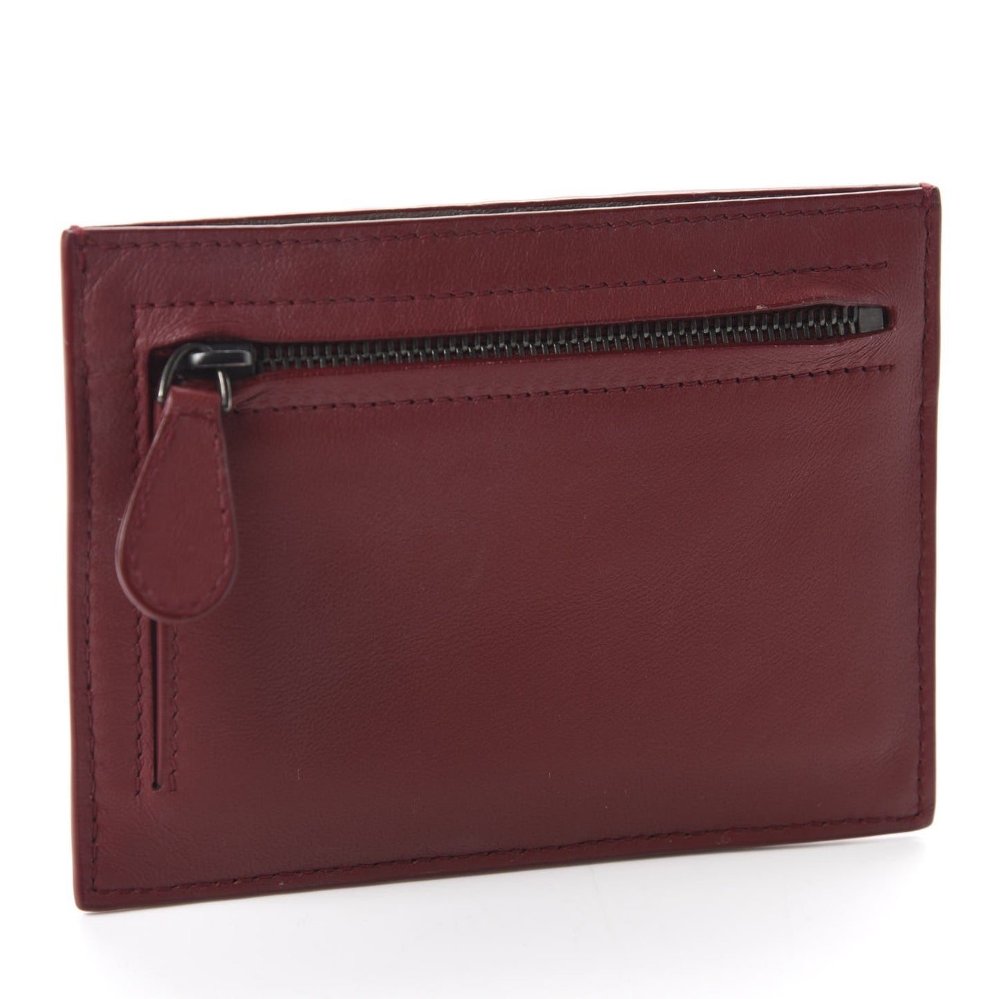 Calfskin Intrecciato Zip Card Holder Bordeaux