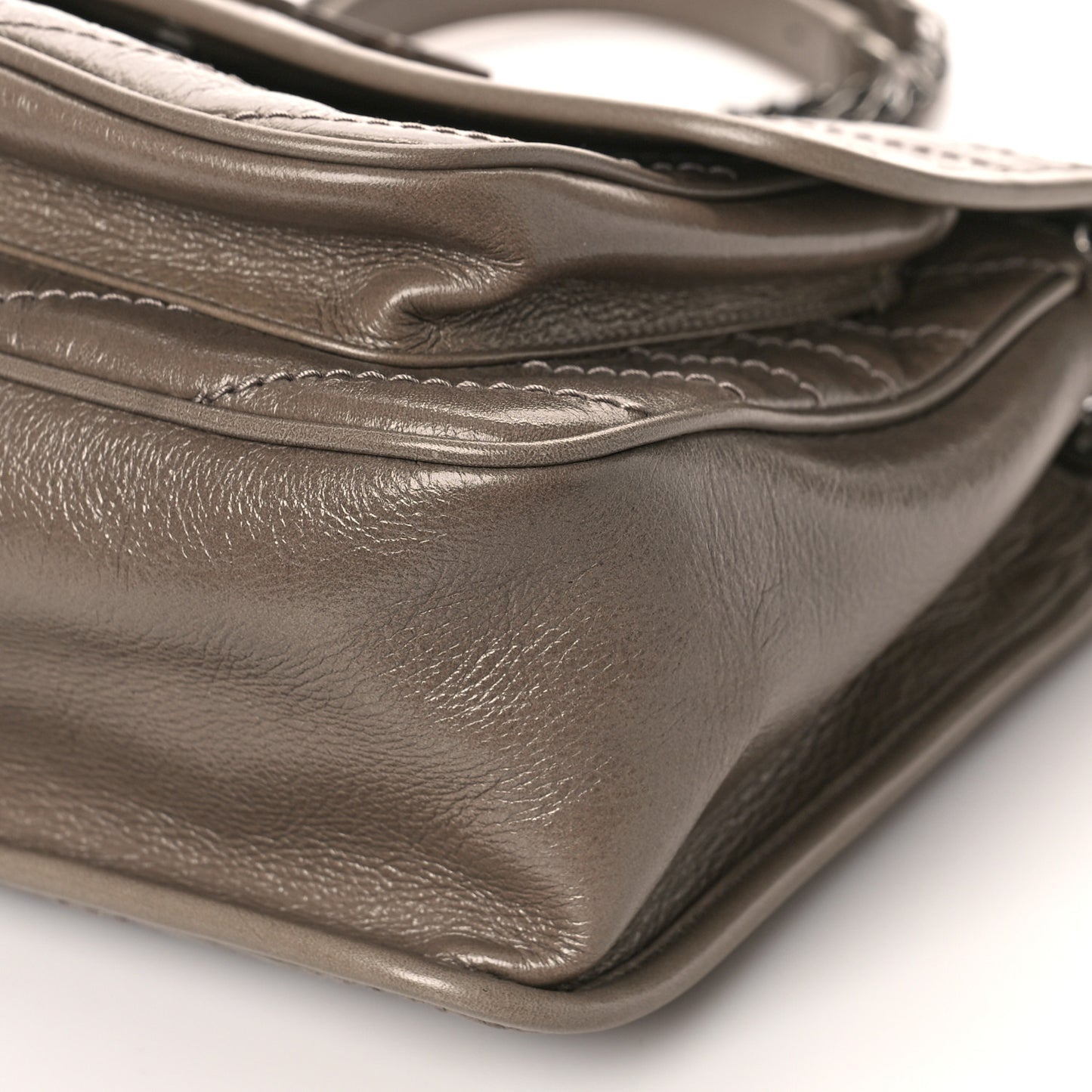 Crinkled Calfskin Matelasse Monogram Medium Niki Chain Satchel Light Taupe