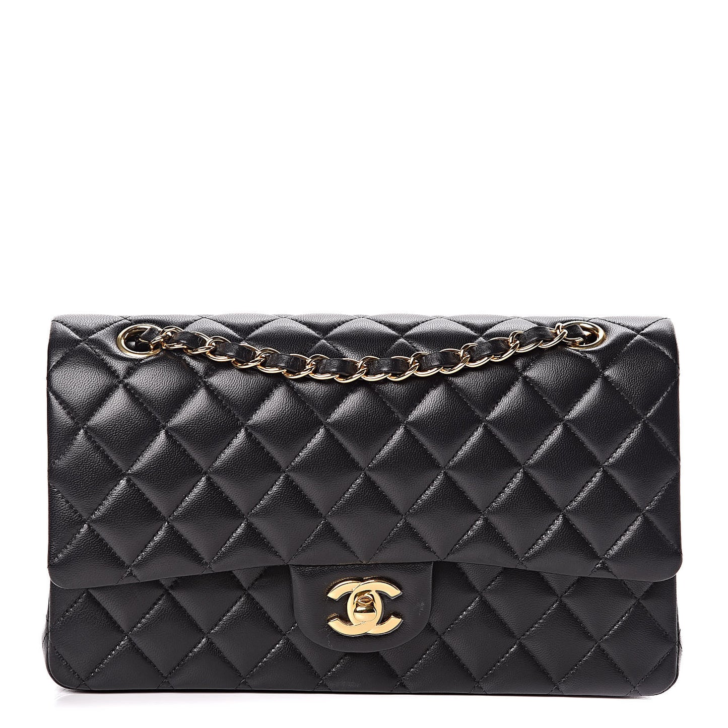 Lambskin Quilted Medium Double Flap Black