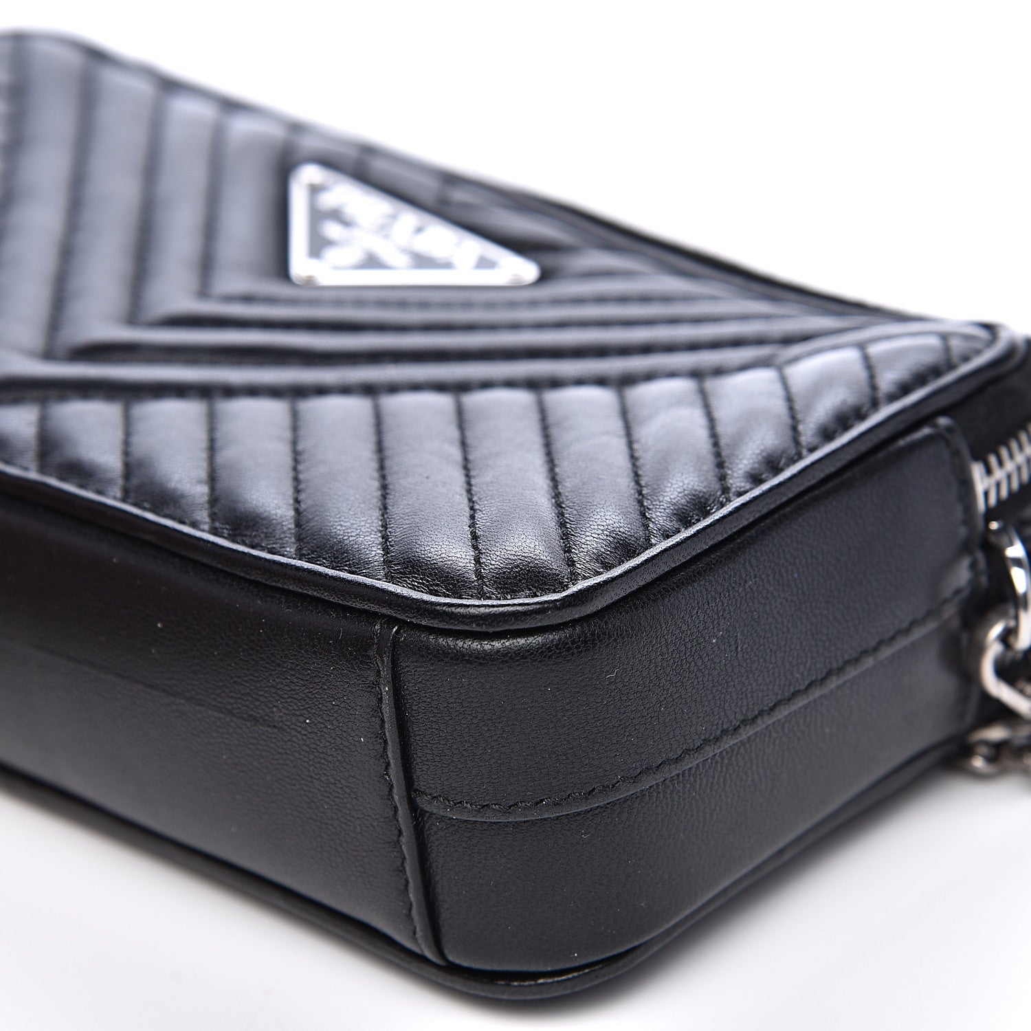 Prada Nappa Impunture Diagramme Mini Double Zip Chain Crossbody Bag Black 10 of 12