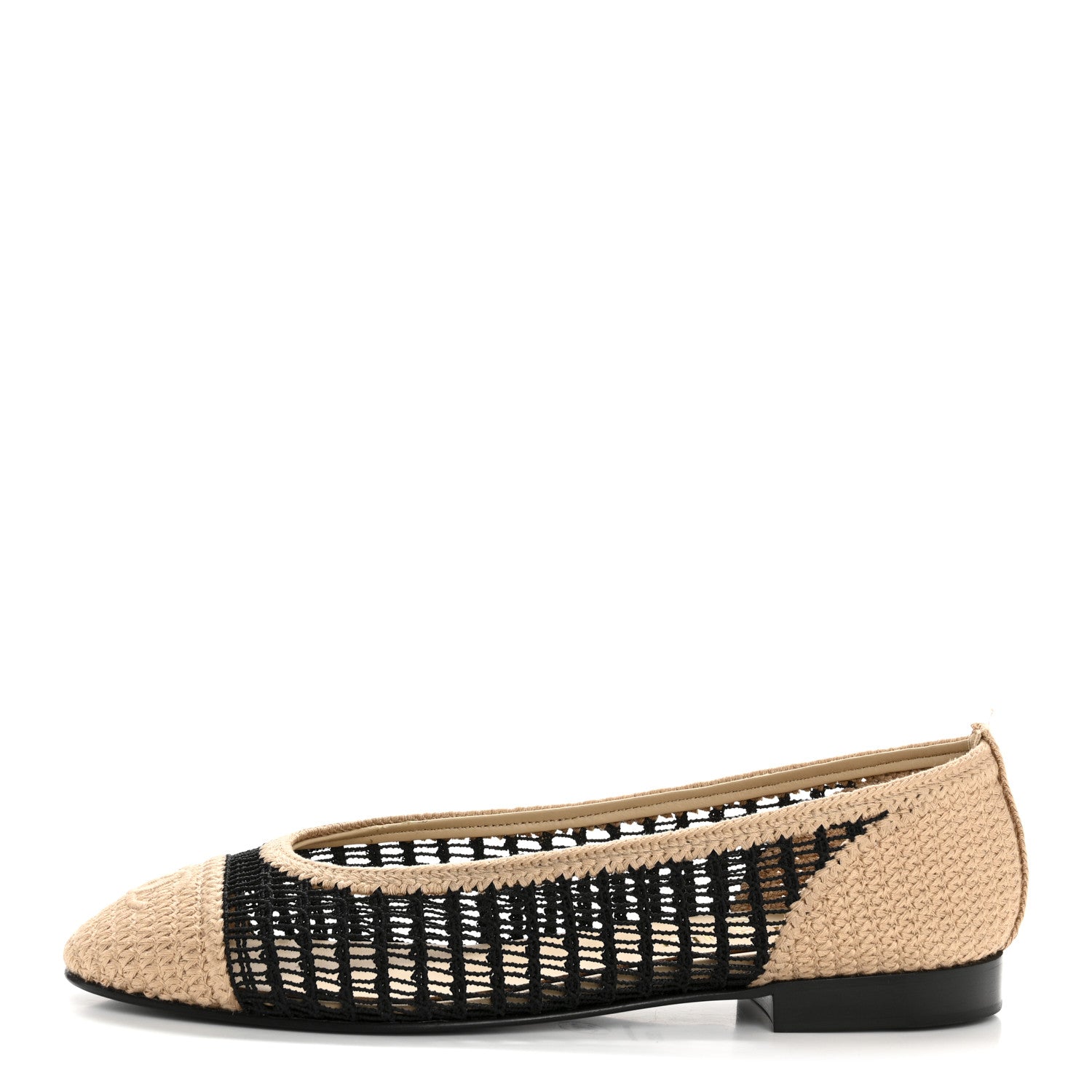 Chanel Raffia Cap Toe Ballerina Flats 39.5 Black Beige 1 of 11