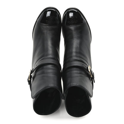 Chanel Calfskin Patent Cap Toe Interlocking CC Ankle Boots 39 Black 2 of 10