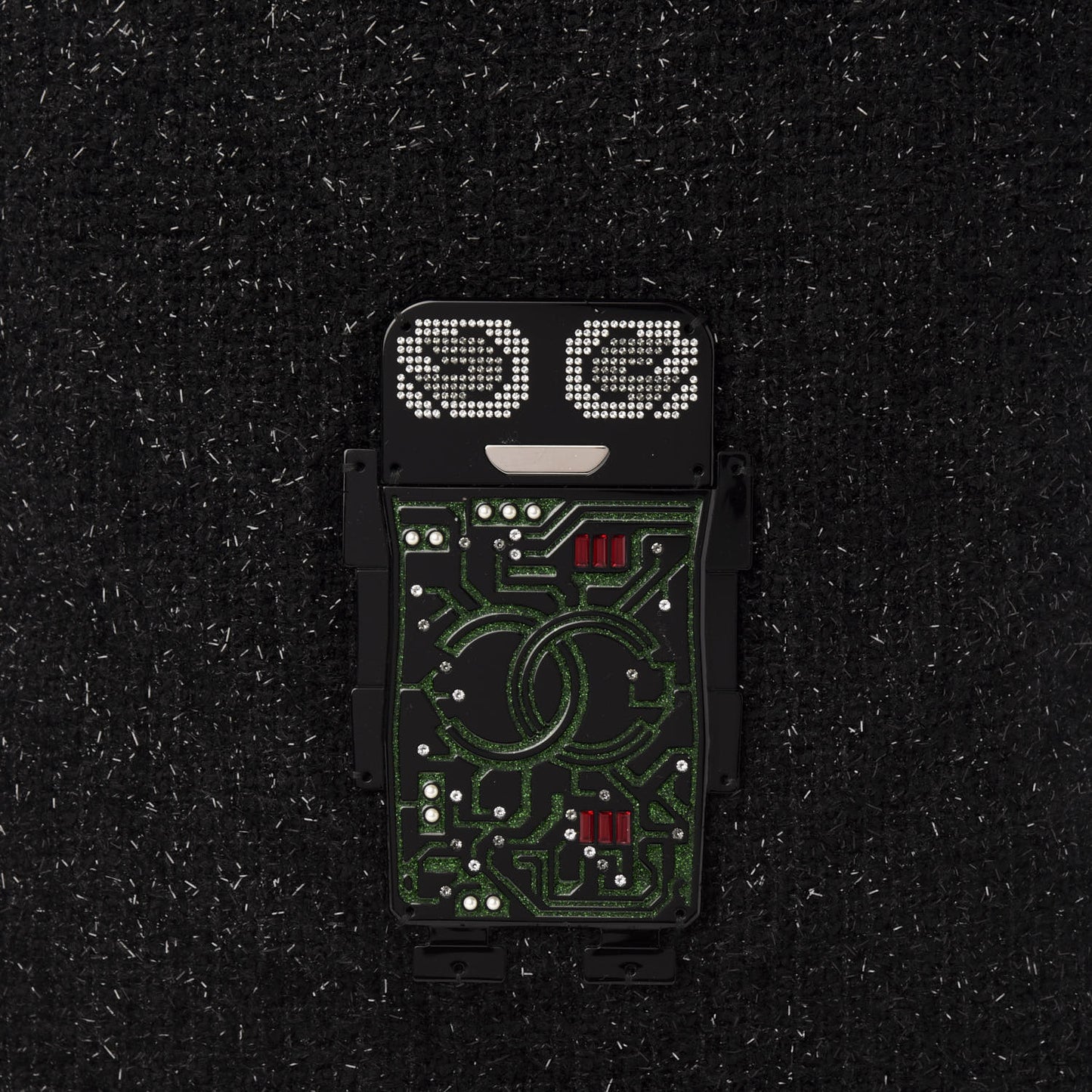 Tweed Resin Strass Large Robot Shopping Bag Black