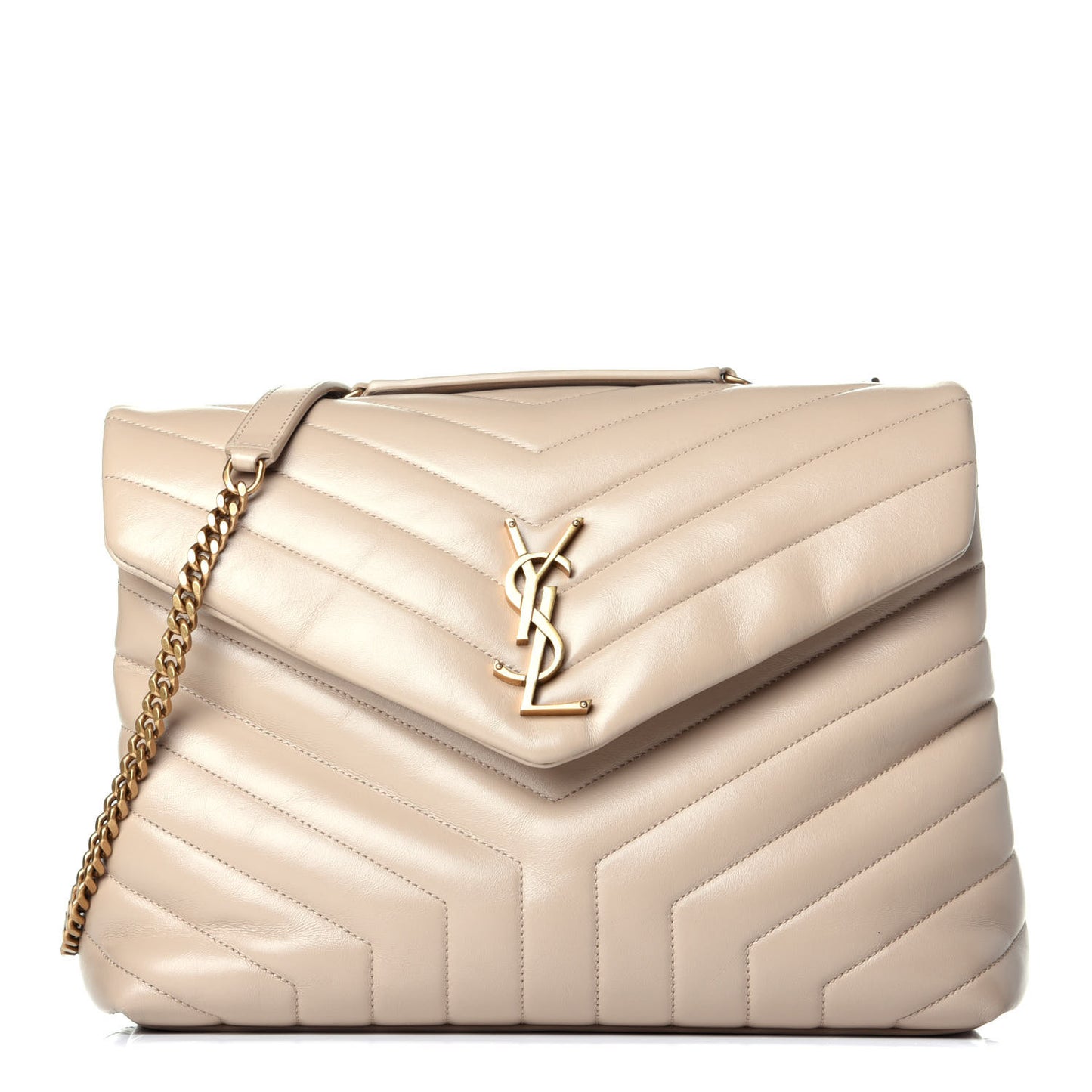 Calfskin Y Quilted Monogram Medium Loulou Chain Satchel Nude Powder