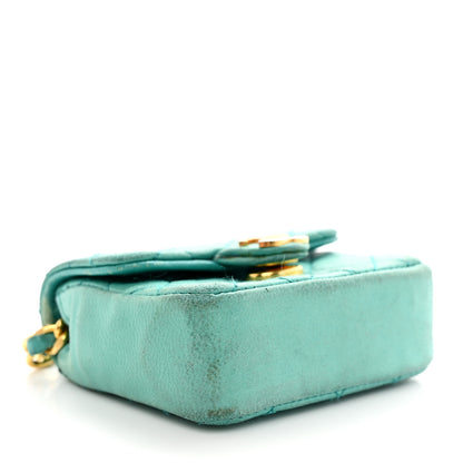 Chanel Lambskin Quilted Mini Pouch Bag Charm Keychain Turquoise 4 of 13