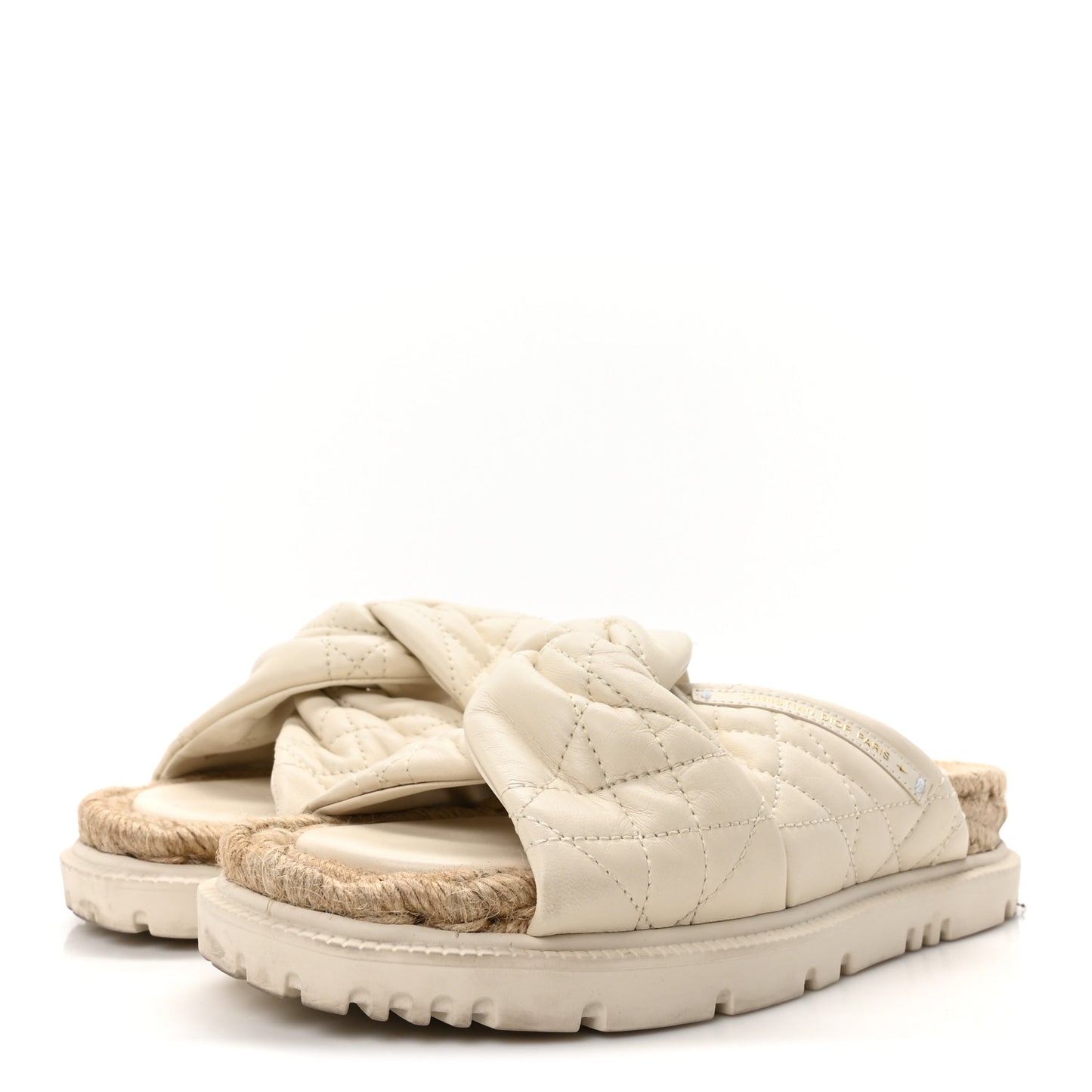 Calfskin Cannage Dtwist Espadrille Platform Sandals 36 White