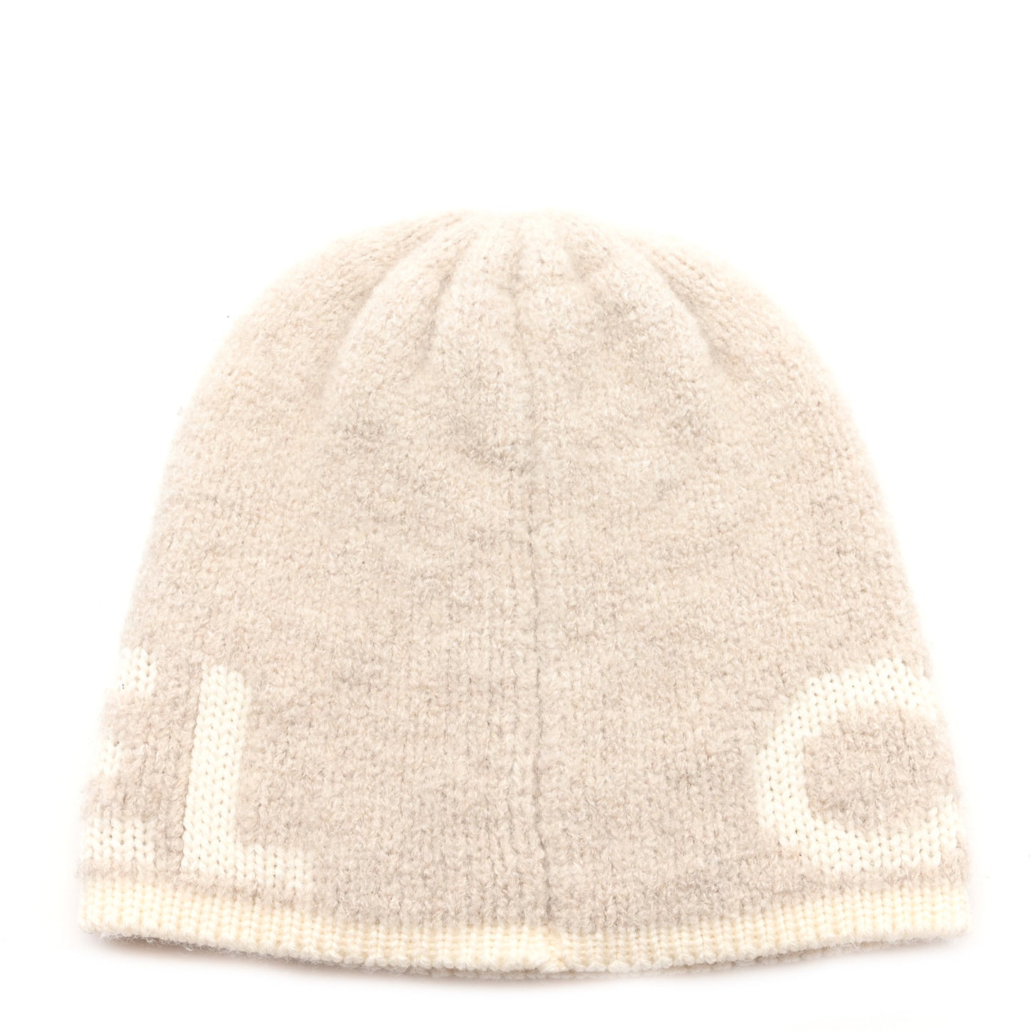 Cashmere Wool Silk Logo Beanie Hat Beige White