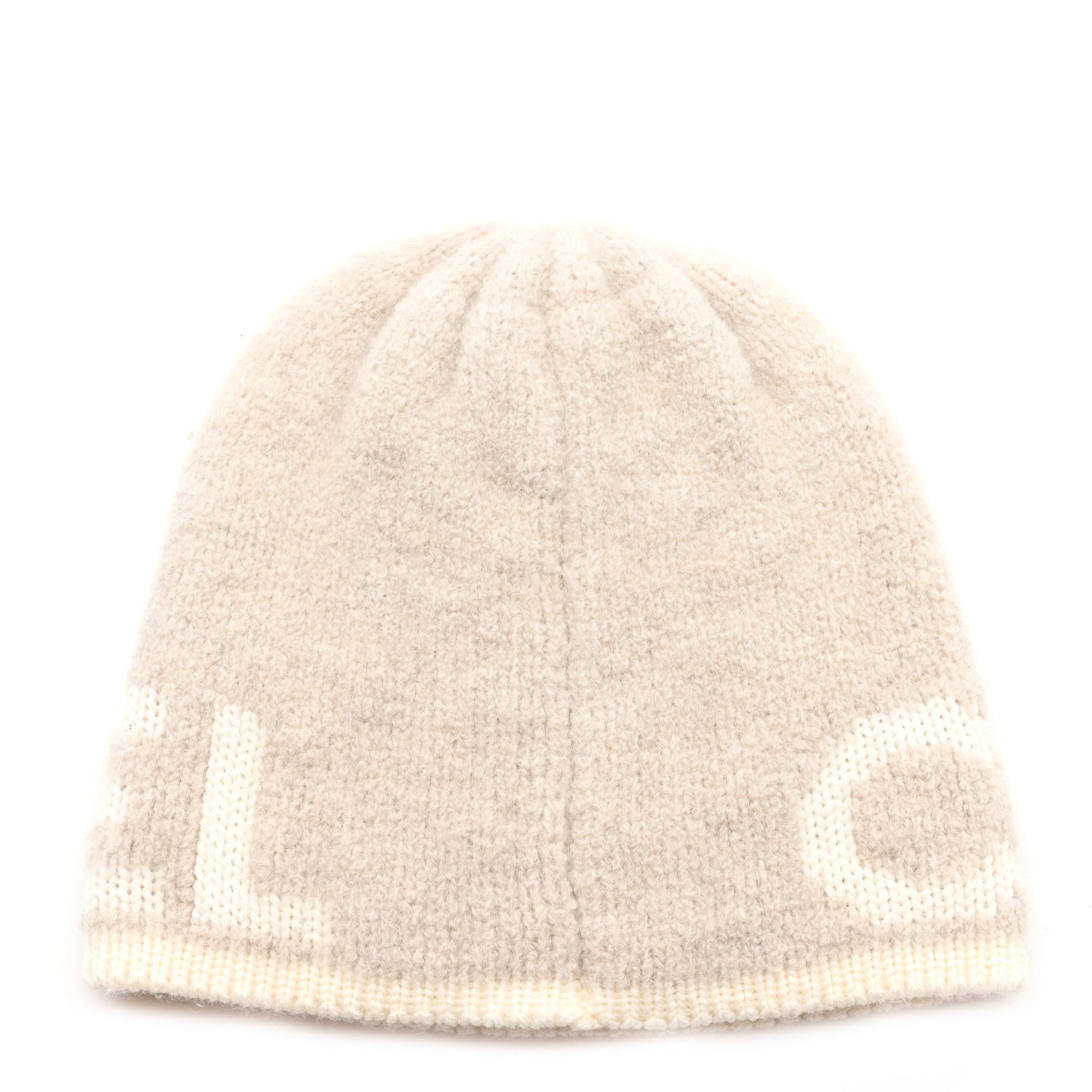Chanel Cashmere Wool Silk Logo Beanie Hat Beige White 3 of 5