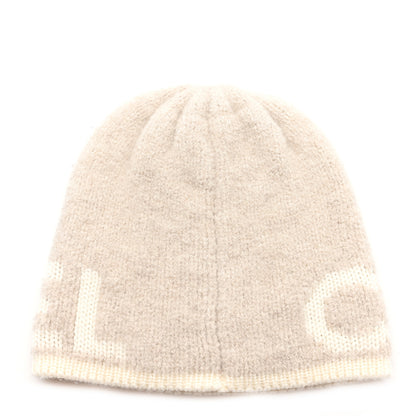 Chanel Cashmere Wool Silk Logo Beanie Hat Beige White 3 of 5