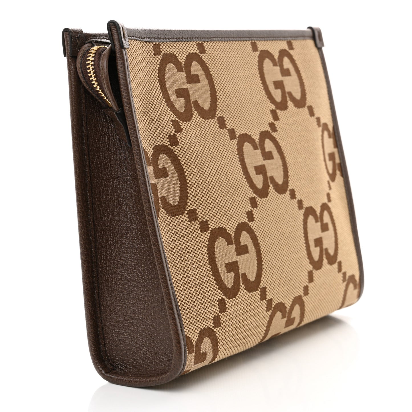 Monogram Jumbo GG Textured Dollar Calfskin Pouch Camel Ebony New Acero