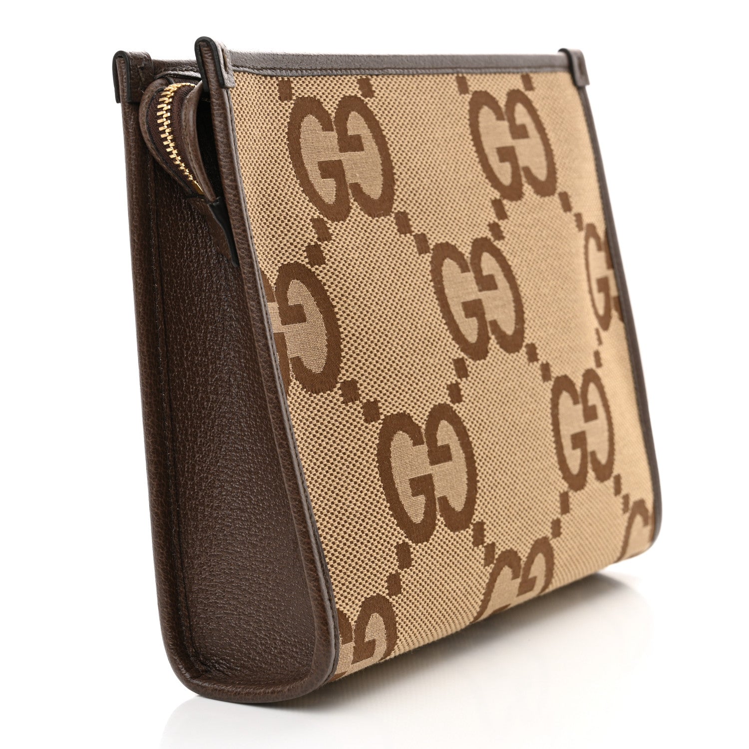 Gucci Monogram Jumbo GG Textured Dollar Calfskin Pouch Camel Ebony New Acero 3 of 10