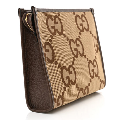 Gucci Monogram Jumbo GG Textured Dollar Calfskin Pouch Camel Ebony New Acero 3 of 10