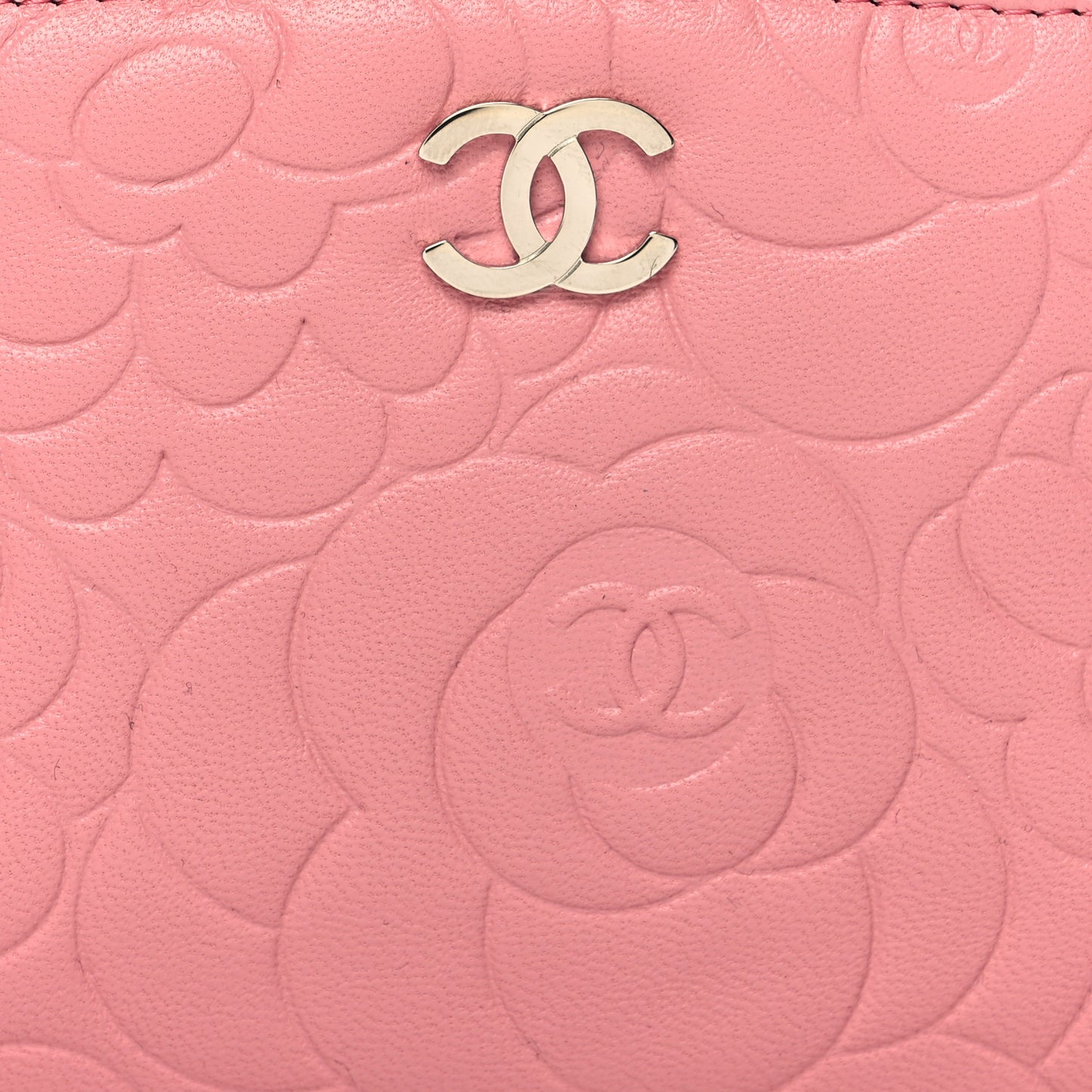 Lambskin Camellia Embossed Cosmetic Case Pink