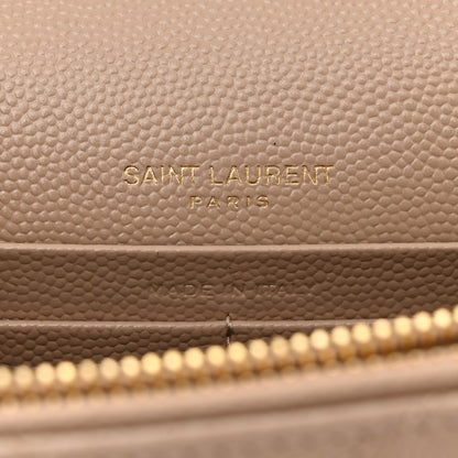Saint Laurent Grain De Poudre Matelasse Chevron Monogram Envelope Chain Wallet Dark Beige 6 of 12