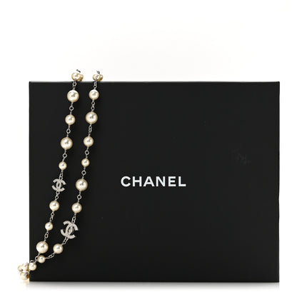 Chanel Graduated Pearl Crystal CC Long Necklace Silver 6 of 6