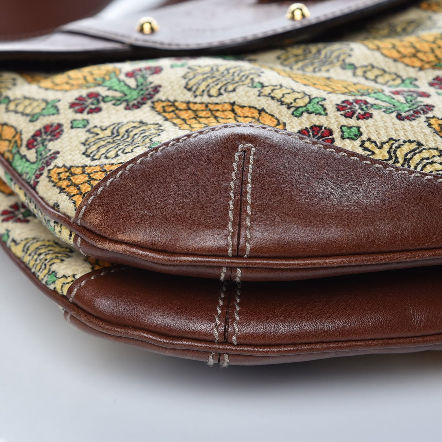 Canvas Pigna Print Peggy Bamboo Top Handle Bag Brown