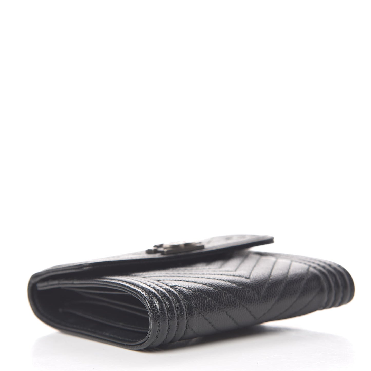 Caviar Chevron Quilted Boy Compact Wallet Black