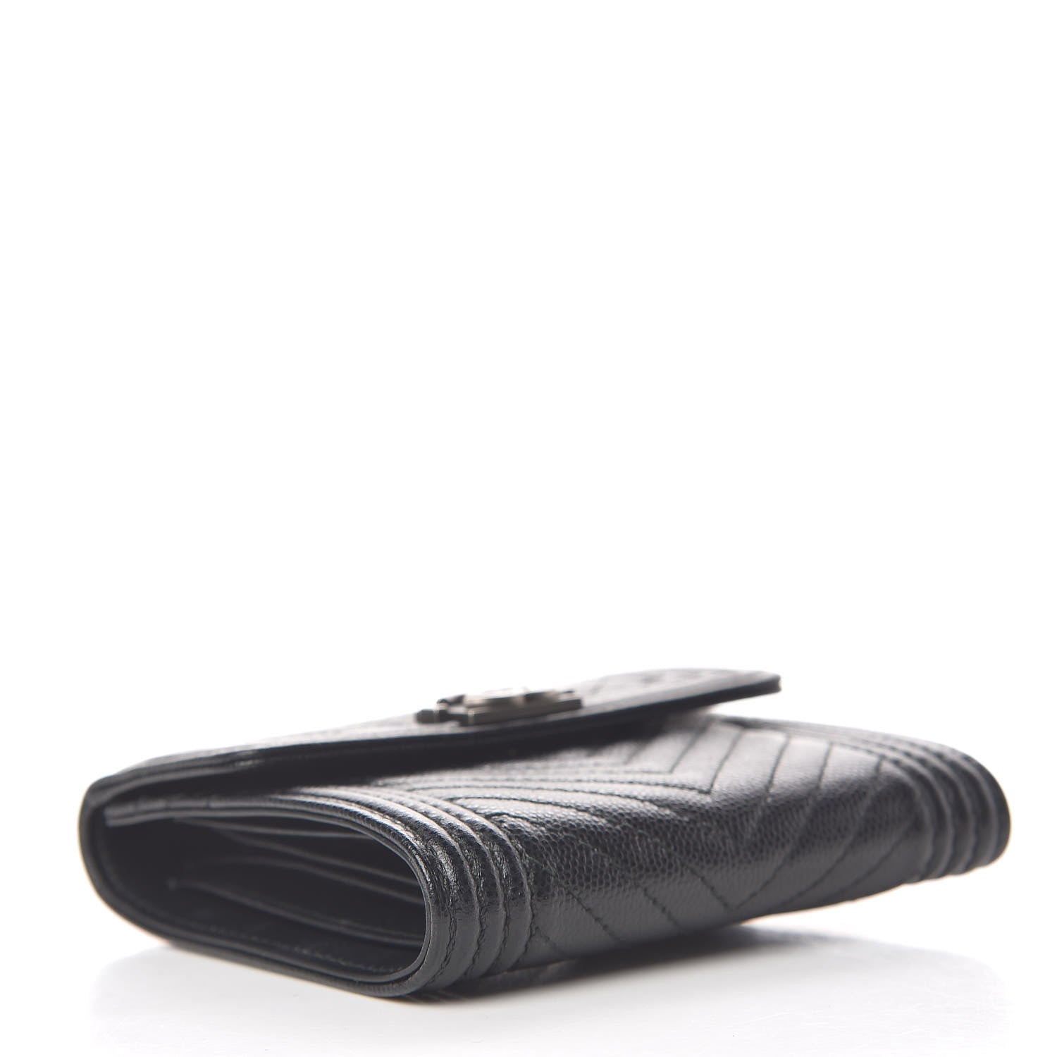 Chanel Caviar Chevron Quilted Boy Compact Wallet Black 4 of 9
