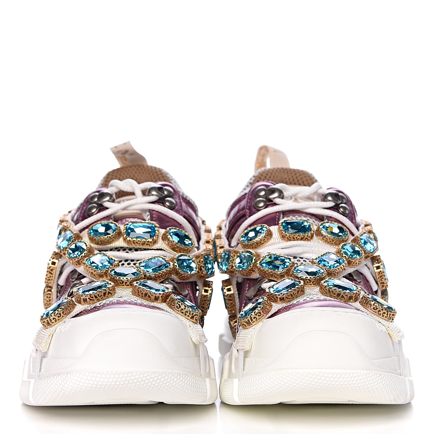 X SEGA Metallic Calfskin Mesh Removable Crystals Womens Flashtrek Sneakers 36 Rosa Great White Silver