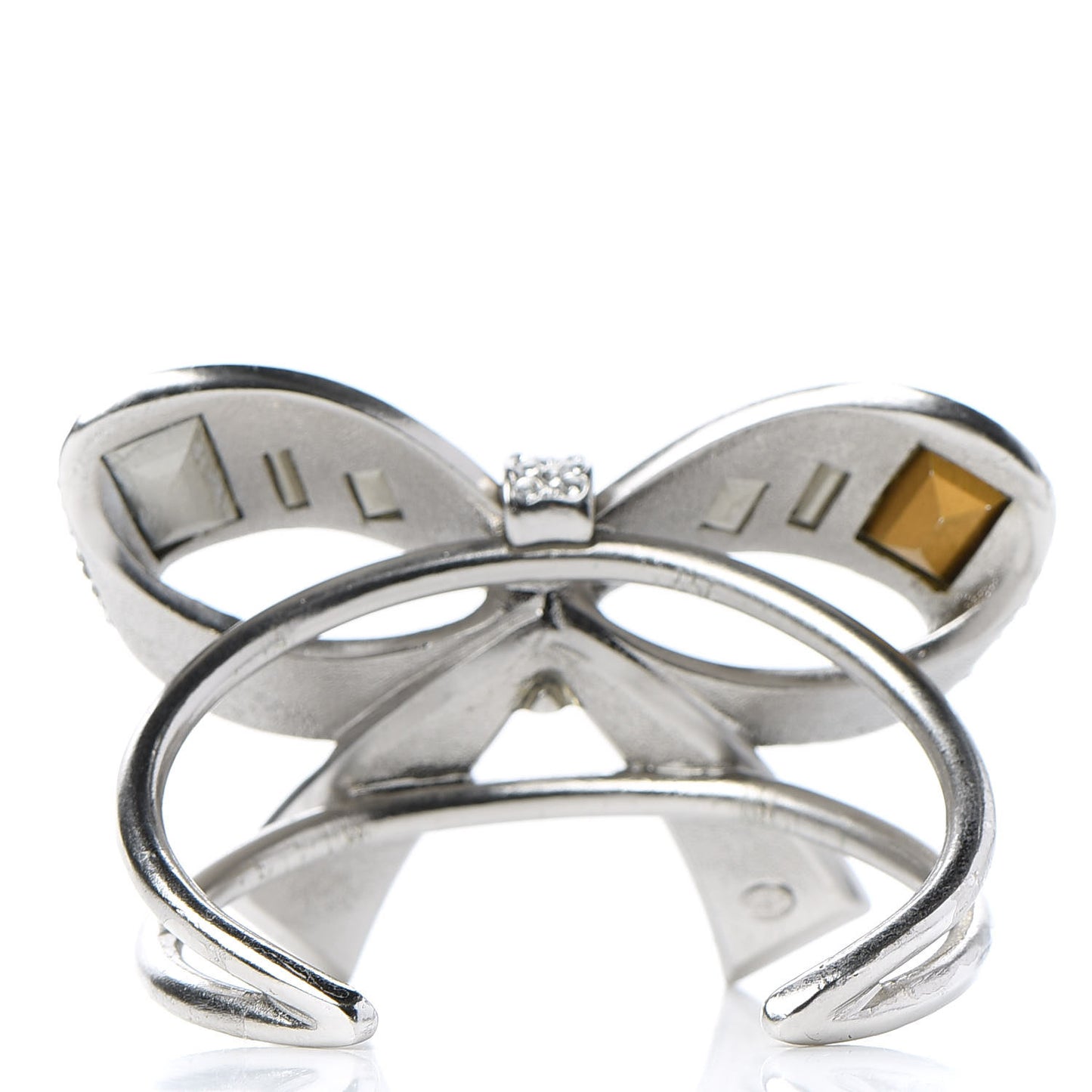 Baguette Crystal CC Bow Cuff Silver