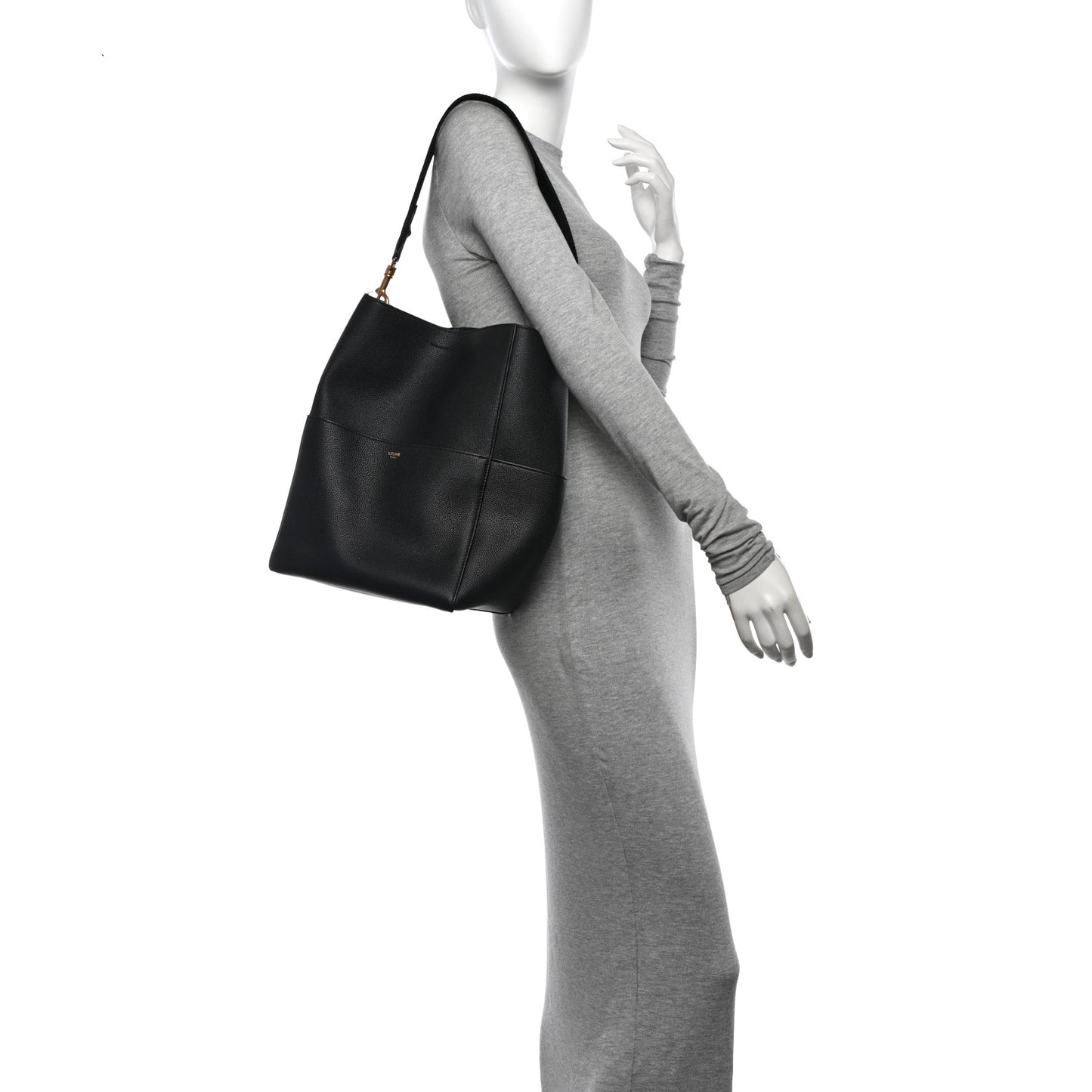 Soft Grained Calfskin Sangle Bucket Bag Black