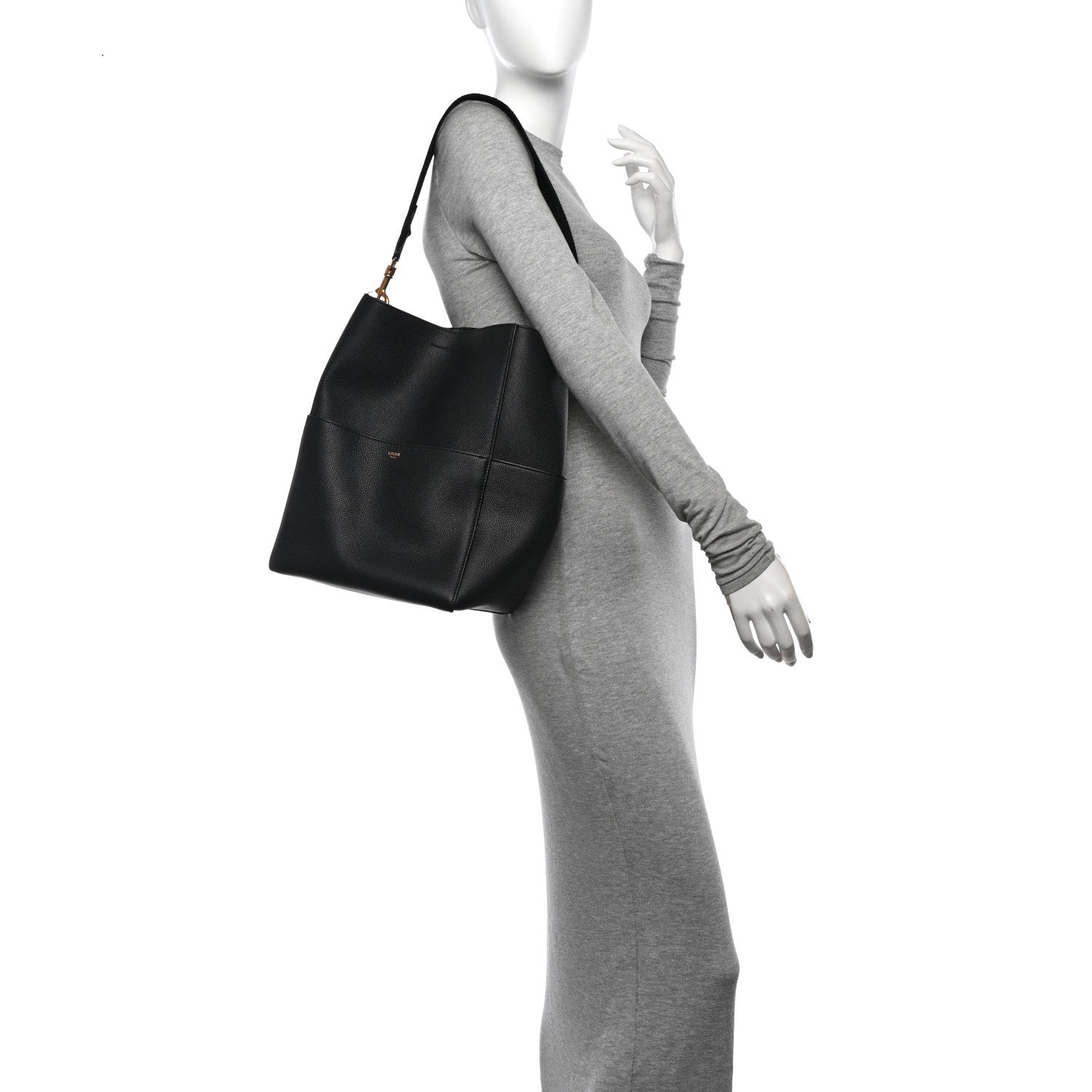 Celine Soft Grained Calfskin Sangle Bucket Bag Black 2 of 11