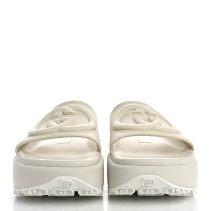 Gucci Soft Rubber Womens Interlocking G Platform 42mm Slide Sandals 39 Off White 2 of 11